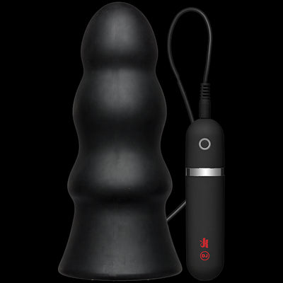 Kink Vibrating Silicone Butt Plug Rippled 7.5 Black 