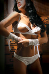 Forever Yours Bra Panty & Gloves White One Size