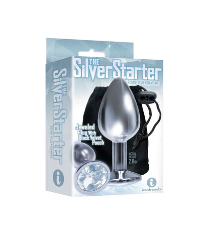 9's Silver Starter Bejeweled Steel Plug Diamond