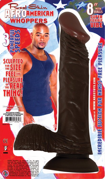 Afro American Whopper WBalls Vibrating 8in Brown
