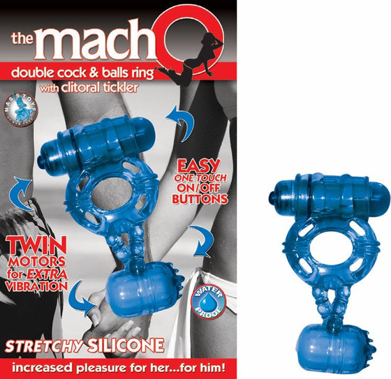 Macho Double Cock & Balls Blue Ring WClitoral Tickler