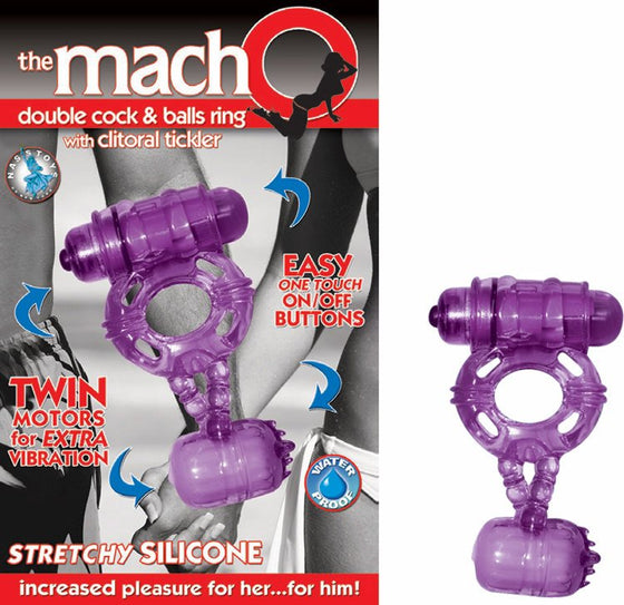 Macho Double Cock & Balls Purple WClitoral Tickler