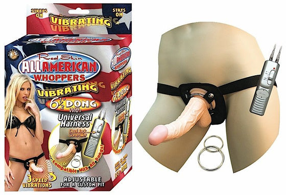 All American 6 1/2in Dong Vibrator With Universal Harness Flesh