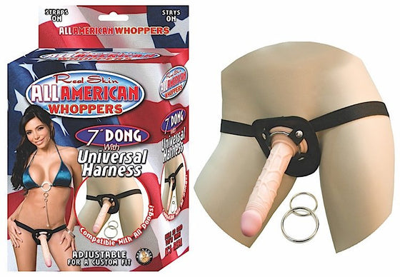 All American 7in Dong WUniversal Harness Flesh