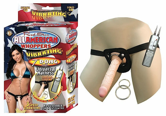 All American Vibrator 7in Dong WUniversal Harness Flesh