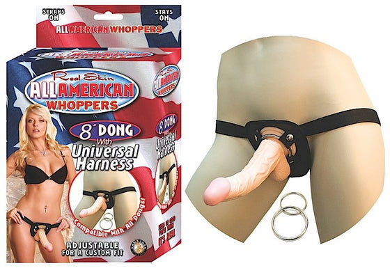 All American 8in Dong WUniversal Harness Flesh