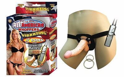 All American Vibrator 8in Dong WUniversal Harness Flesh