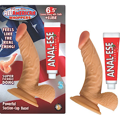 All American Whoppers 6.5in Curved Dong WBalls Flesh