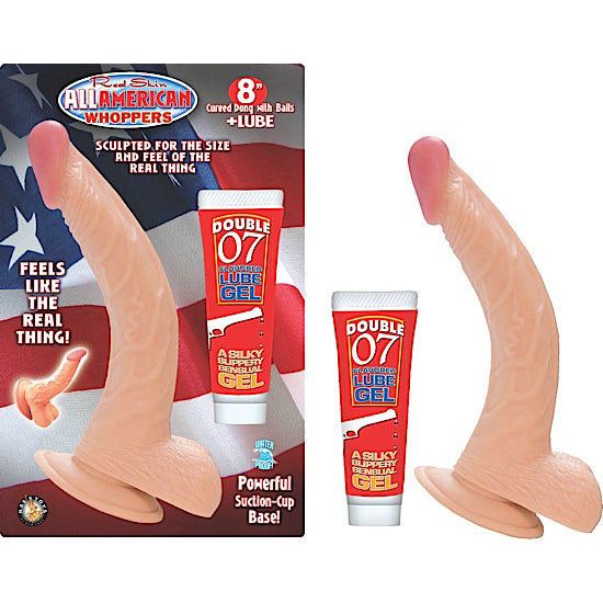 All American Whoppers 8in Curved Dong WBalls & Lube