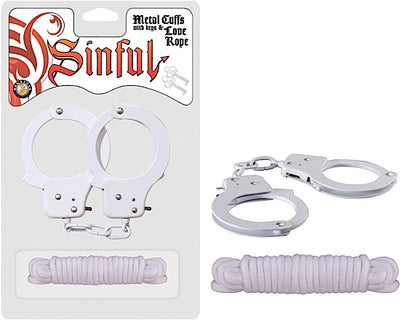 Sinful Metal Cuffs WLove Rope White
