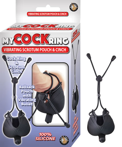 My Cockring Vibrating Scrotum Pouch & Cinch - Black