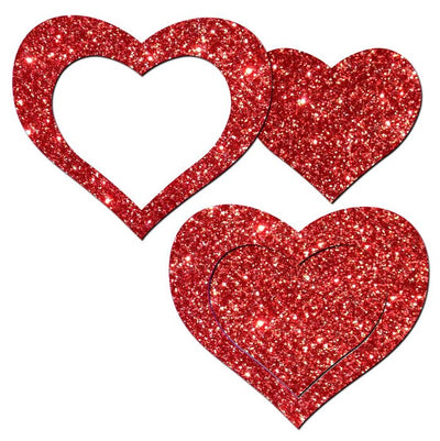 Pastease Glitter Peek a Boob Hearts Red