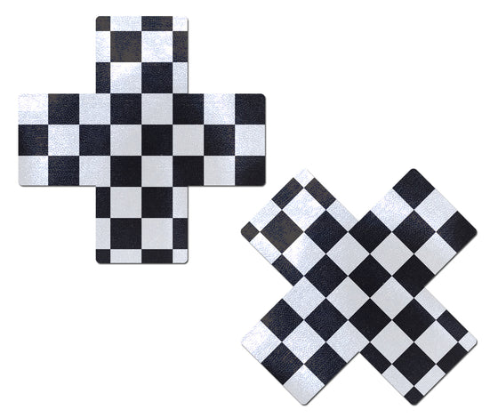 Pastease X Black & White Checker Cross Nipple Pasties