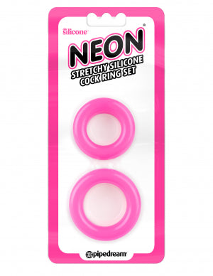 Neon Stretchy Silicone Cock Ring Set Pink