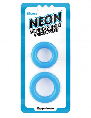 Neon Stretchy Silicone Cock Ring Set Blue