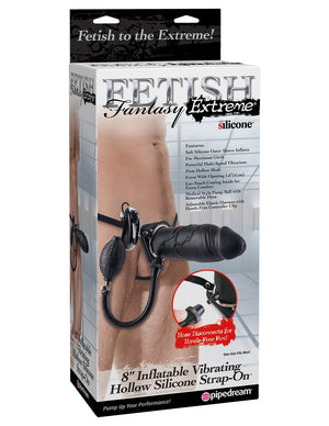 Fetish Fantasy 8 Inflatable Vibrating Hollow Strap On Black"