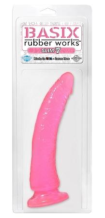 Basix Rubber Works 7in Pink Slim Dong With Suction Cup