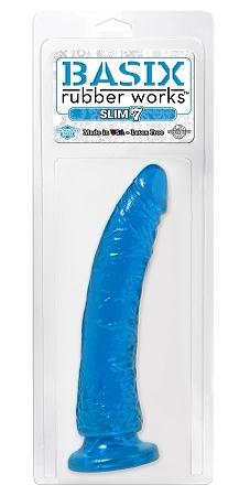 Basix Rubber Works Blue Slim 7in Dong With Suction Cup