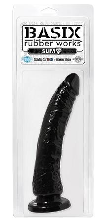 Basix Rubber Works 7in Black Slim Dong With Suction Cup