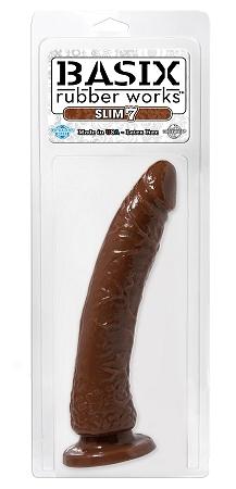 Basix Rubber Works 7in Brown Slim Dong With Suction Cup