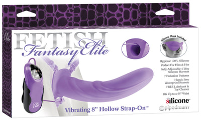 Fetish Fantasy Elite Vibrator 8in Hollow Strap On Purple