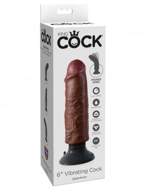 King Cock 6in Cock Brown Vibrating