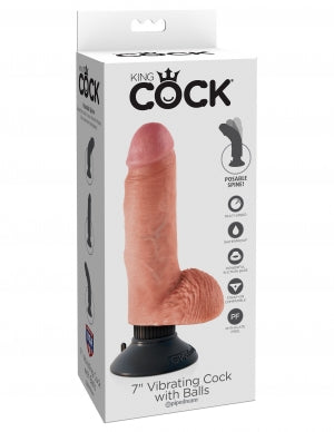 King Cock 7in Cock WBalls Flesh Vibrating