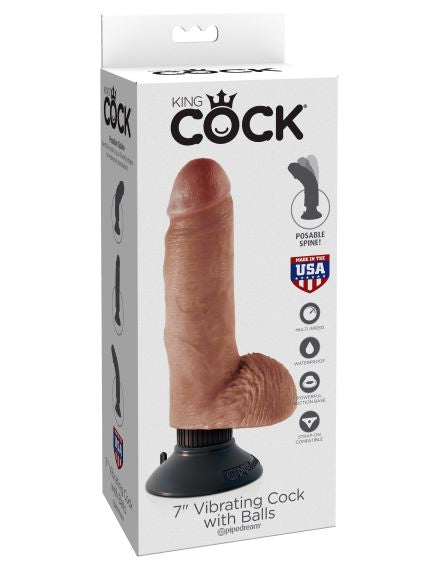 King Cock 7in Vibrating Tan With Balls