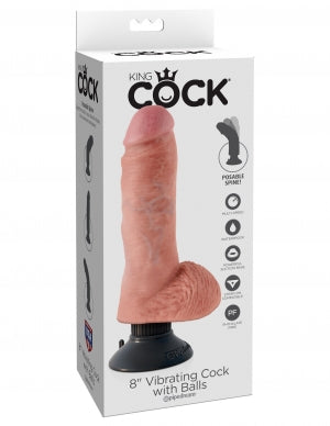 King Cock 8in Cock WBalls Flesh Vibrating