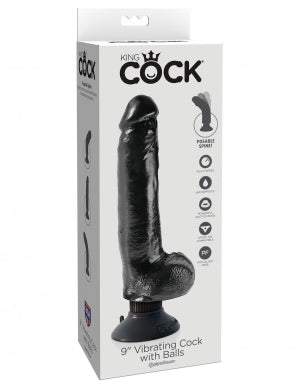 King Cock 9 In Cock WBalls Black Vibrating