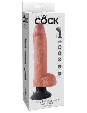 King Cock 10in Cock WBalls Flesh Vibrating