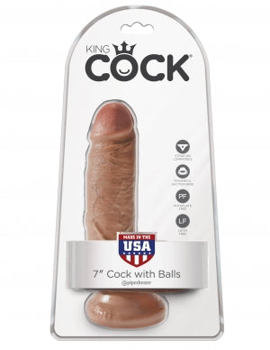 King Cock 7 Cock WBalls Tan "