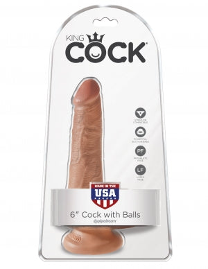 King Cock 6 Cock WBalls Tan "