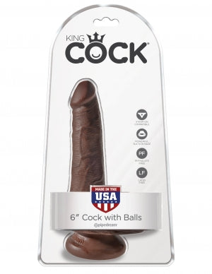 King Cock 6 Cock WBalls Brown "