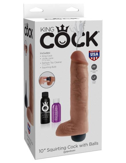 King Cock 10 Squirting Cock With Balls Tan "
