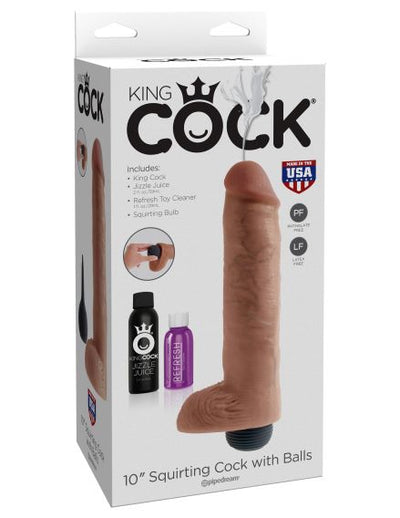 King Cock 10 Squirting Cock With Balls Tan 