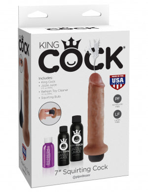 King Cock 7 Squirting Cock With Balls Tan "
