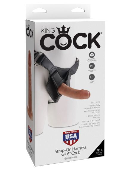 King Cock Strap On Harness With 6 Cock Tan "