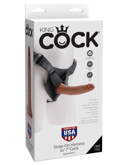 King Cock Strap On Harness With 7in Cock Tan