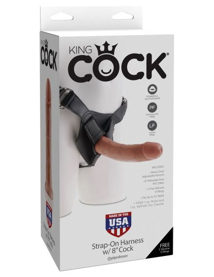 King Cock Strap On Harness With 8cock Tan "