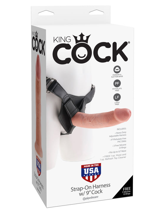 King Cock Strap On Harness With 9 Cock Flesh "