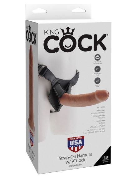 King Cock Strap On Harness With 9 Cock Tan "
