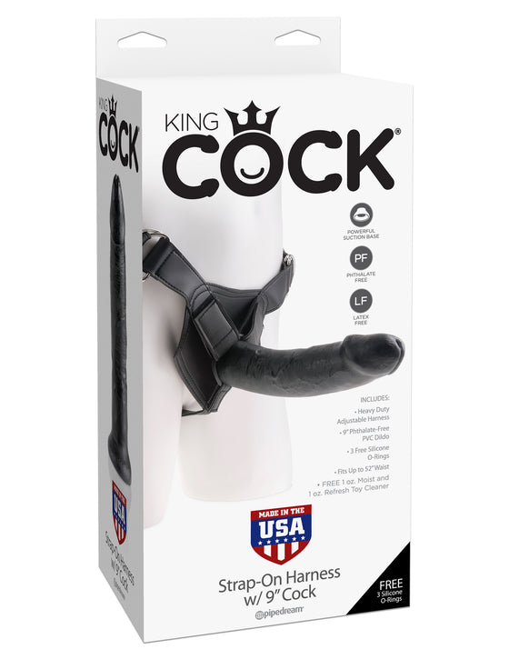 King Cock Strap On Harness With 9 Cock Black "