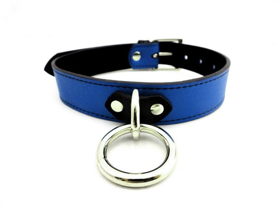 Collar Leather D Ring Blue