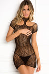 Cold Shoulder Bodystocking Lace Black ML