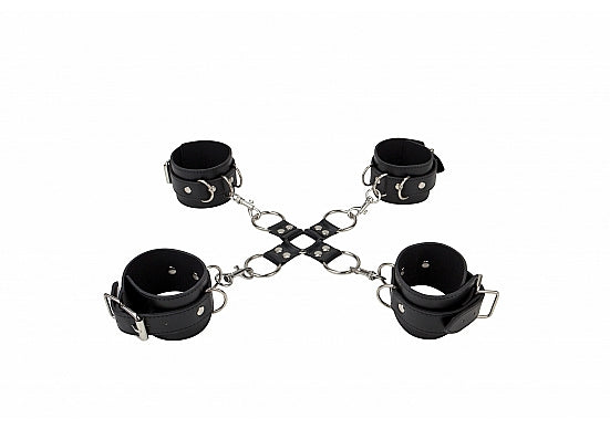 Ouch Leather Hand & Legcuffs Black