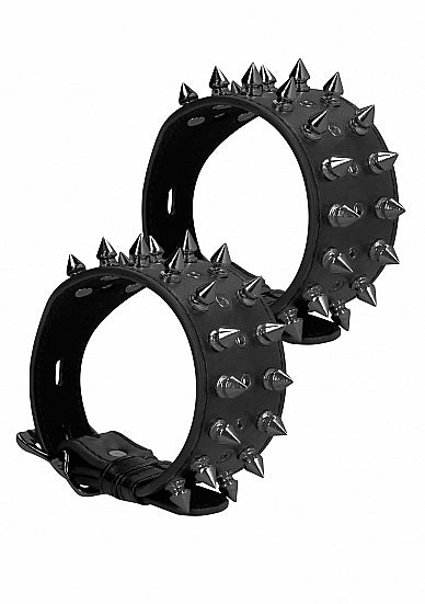 Ouch! Skulls & Bones Ankle Cuffs With Spikes Black