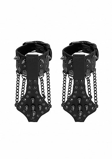 Ouch! Skulls & Bones Handcuffs With Spikes & Chains Black