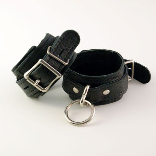 12 Leather Locking Buckle Cuffs Black "
