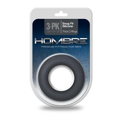 Hombre Snug Fit Silicone Thick CRing 3 Pk Charcoal